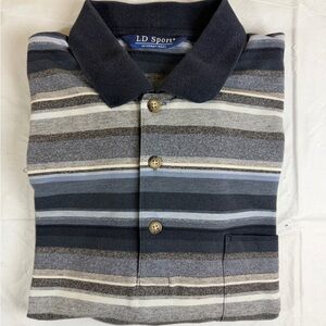 Vintage Men's Striped Polo in Navy, Gray & Cream